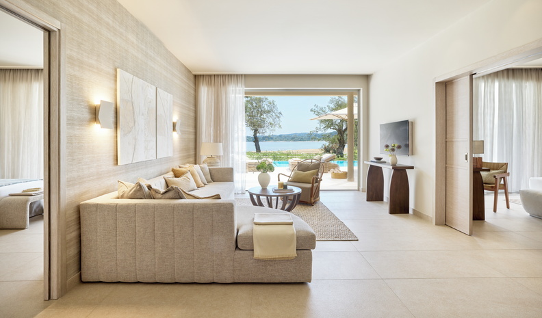 Tiara Holidays - Ikos Odisia - deluxe two bedroom bungalow suite private pool living room